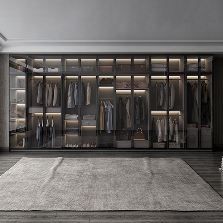 Black Manufactured Wood Cabinet with Glass Doors Modern Storage Cabinet