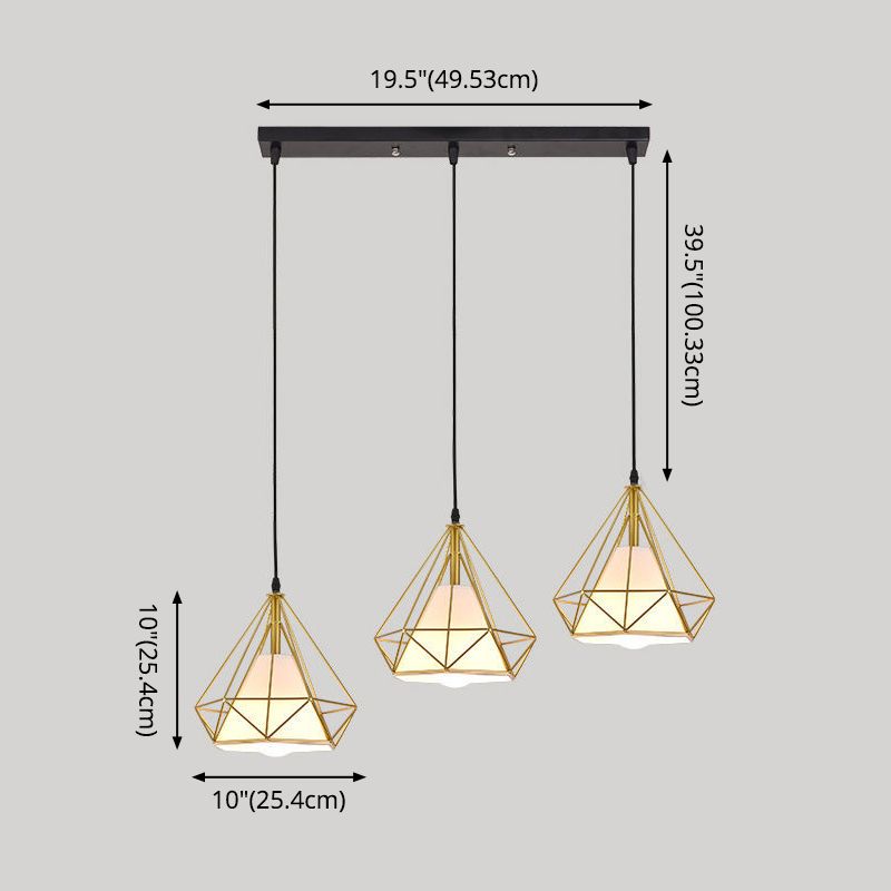 3 luci Diamond Cage Multi Cioncant Light Creative Industrial Metal Multi-Light Ciondolo per il ristorante
