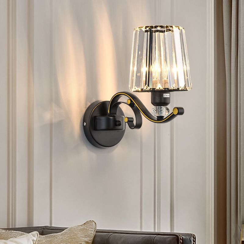 Wall Sconce Light Modern Living Room Wall Mount Lamp with Conic Crystal Shade in Black