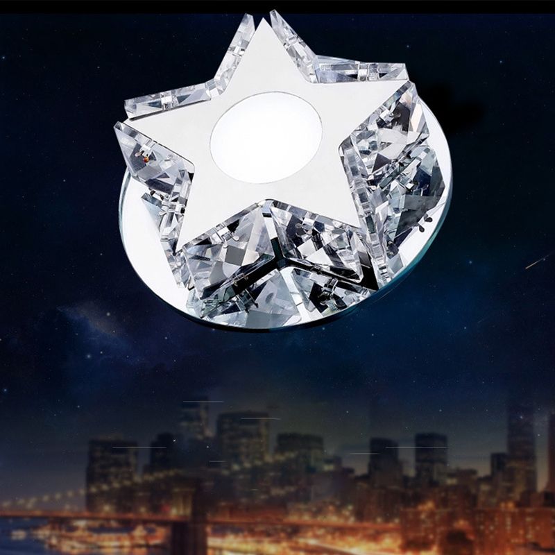 Five-Pointed Star Crystal LED Flush Mount Modern Clear Flushmount Ceiling Light for Entryway
