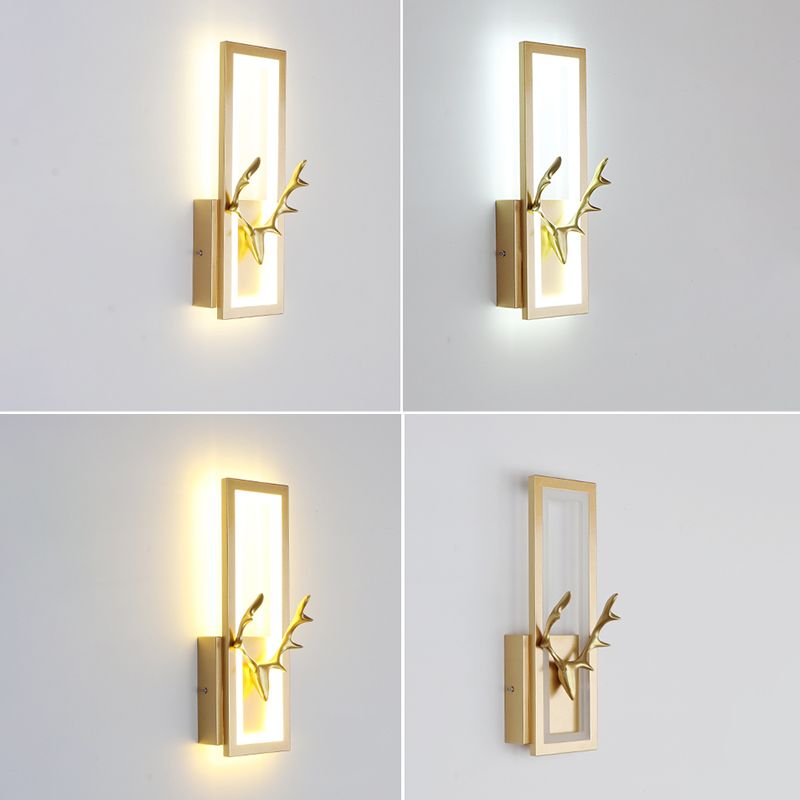 Lampada da parete per salotto in metallo Nordico in metallo a muro di cervo con tonalità rettangolare