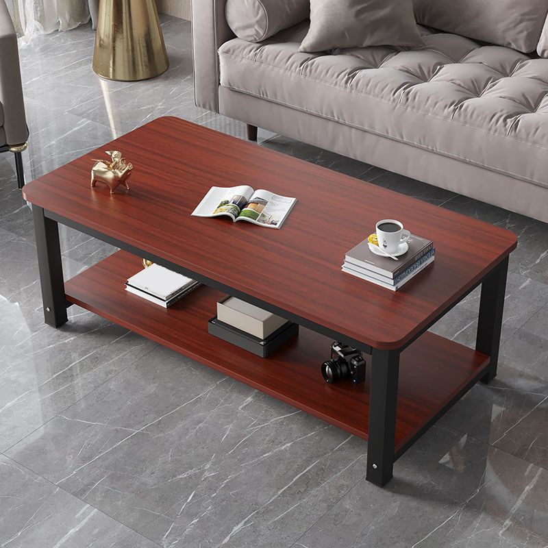 Rectangle Wooden Top Coffee Table with Storage Shelf Modern Style