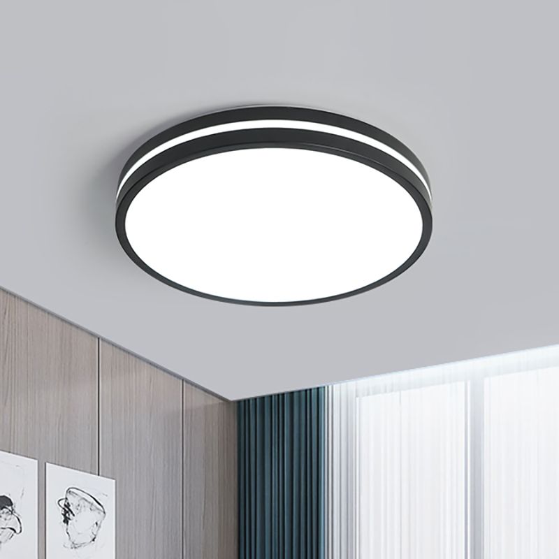 Round Flush Mount Modernist Acrylic Led Black Flush Light Fixture with Recessed Diffuser in White Light, 16"/19.5" Wide