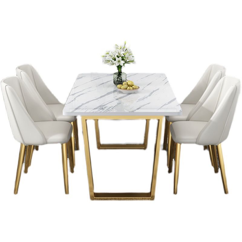 Metal Traditional Luxury Rectangle Table intérieure Table de pierre fritrée blanche avec base de traîneau