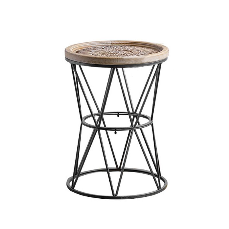 Round Tray Top Side Table Rustic Wood and Metal Side End Snack Table