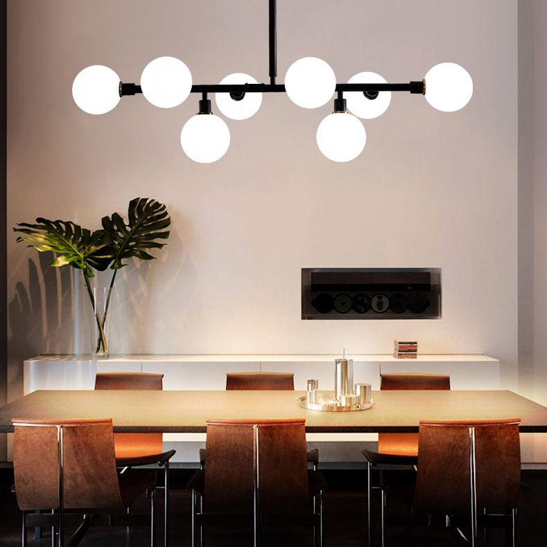 Glass Sputnik Island Pendant Light in Modern Simplicity Wrought Iron Hanging Light for Dining Room