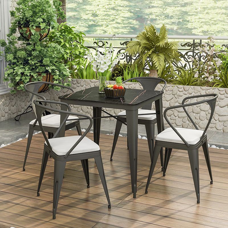 Glam Bar Stool Table Black Stone Bar Table with 4 Metal Legs