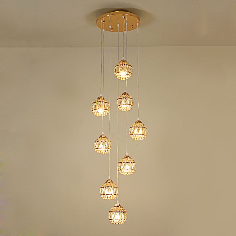 8 Lights Meteor Shower Cluster Pendant Modern Gold Crystal Hanging Ceiling Light for Stair