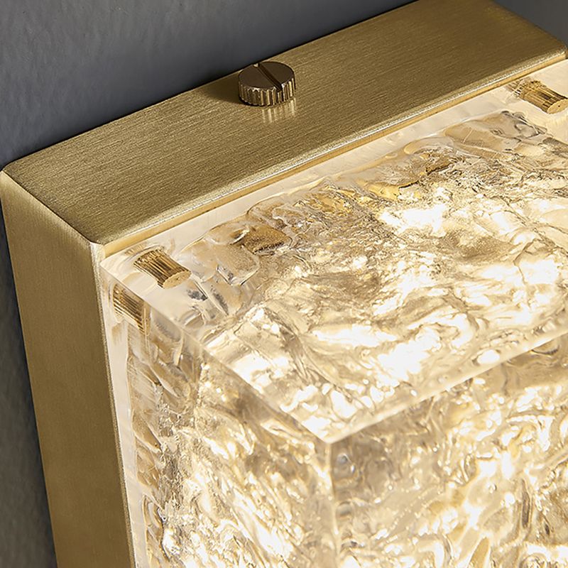 Modern Style Brass Wall Light Cuboid Shape Wall Sconce for Living Room