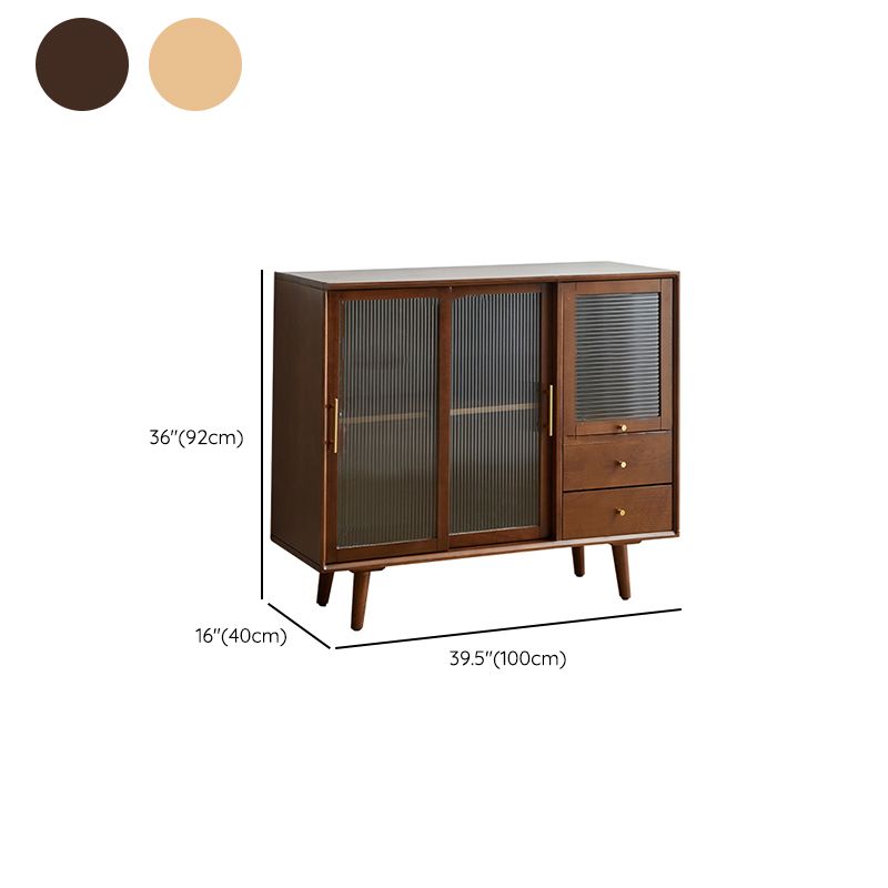 Solid Wood Glass Doors Contemporary Buffet Sideboard with Cabinets