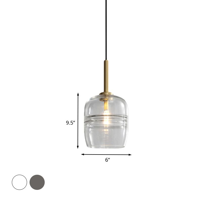 Ruffle Pendant Lighting Minimalism Clear/Smoke Gray Glass 1-Light Bedside Hanging Lamp Fixture in Brass