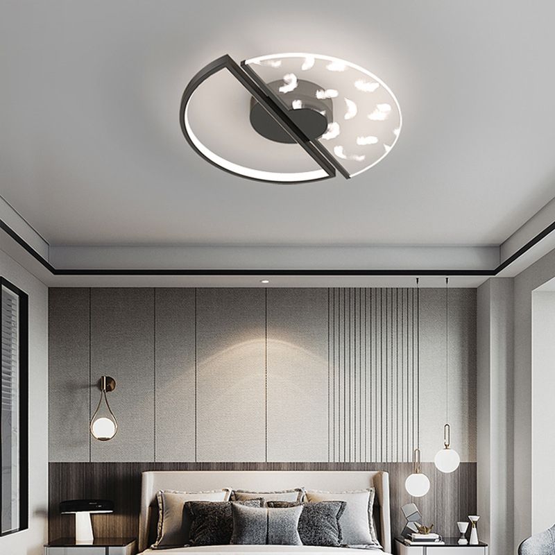Acrylic Feather LED Flush Mount in Modern Luxury Style Iron Circular Ceiling Light for Bedroom