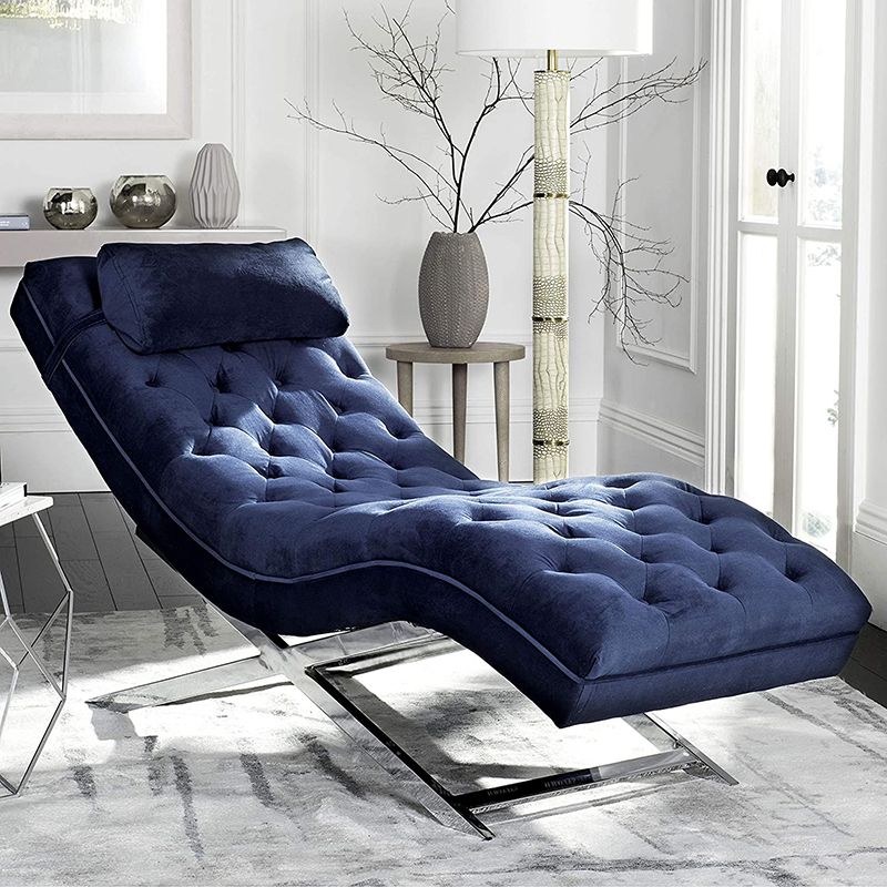 Contemporary Velvet Chaise Armless Tufted Lounge Chair for Living Room