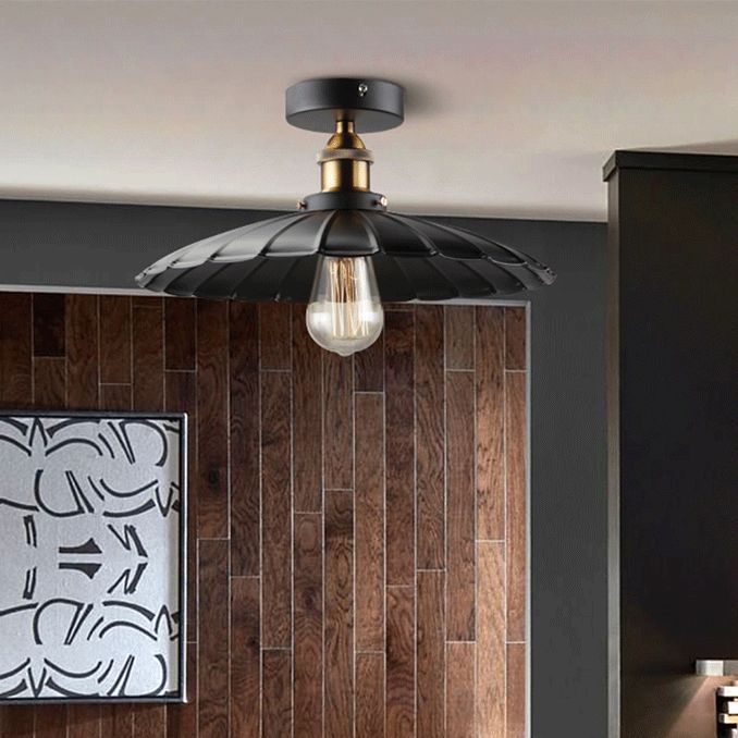 Luminaire semi-encastré évasé de style vintage en métal, éclairage semi-encastré en noir