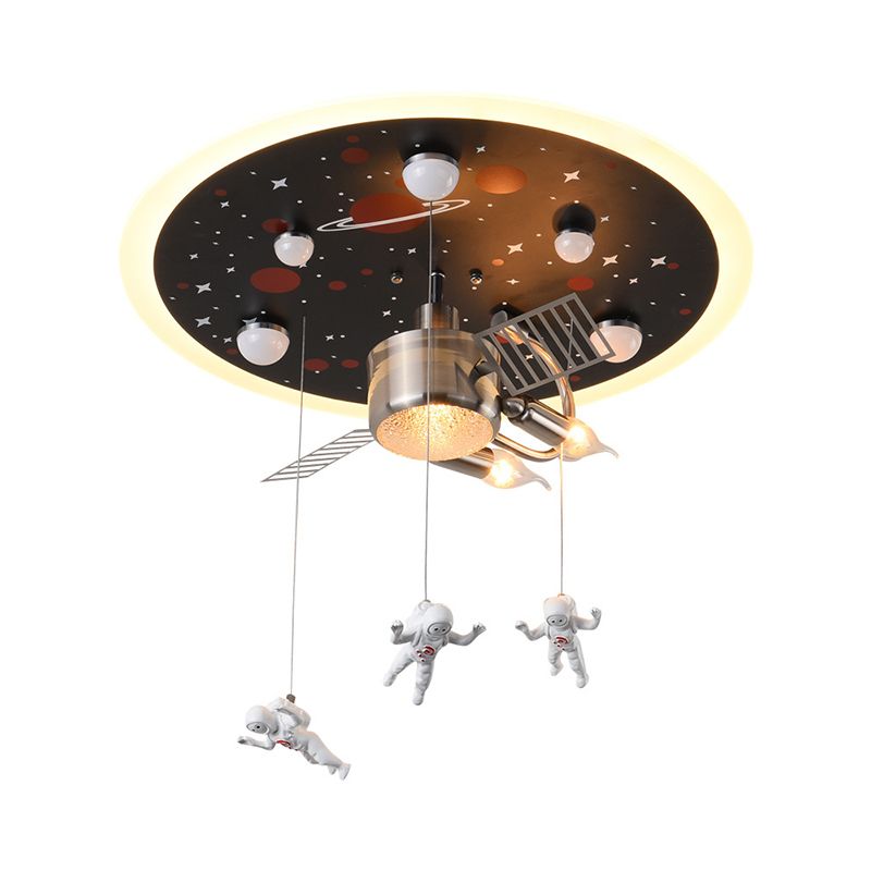 Black Space Satellite Flush Light Kid 16"/22" breed 2 lampen hars ruimtevaarders sculptuur plafondarmatuur