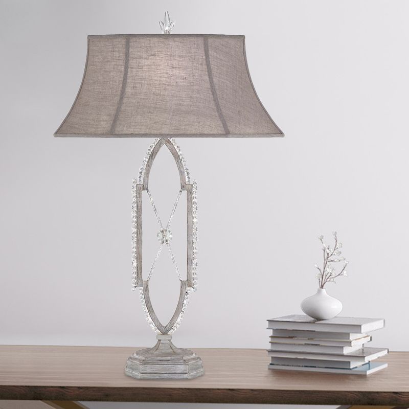 1 Glühbirne ausgestattete Tisch leichte traditionelle Gold/Silberstoff-Stoff-Nachttisch-Lampe mit X-Form-Kristallbasis