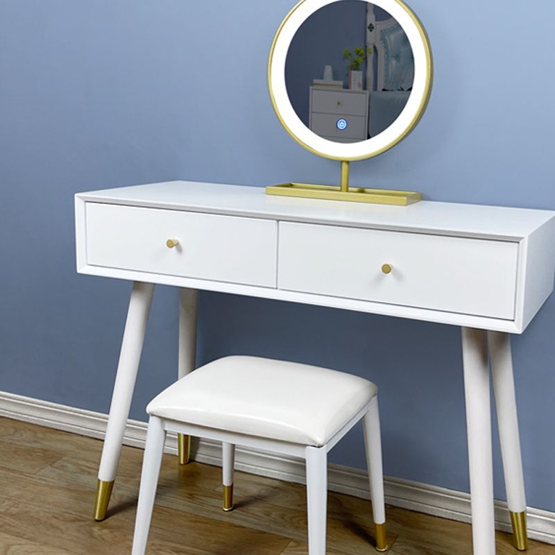 Solid Wood Vanity Desk in White Modern with Drawers Dressing Table