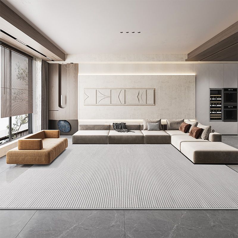 Grey Living Room Area Carpet Pure Color Polyester Area Rug Easy Care Washable Rug