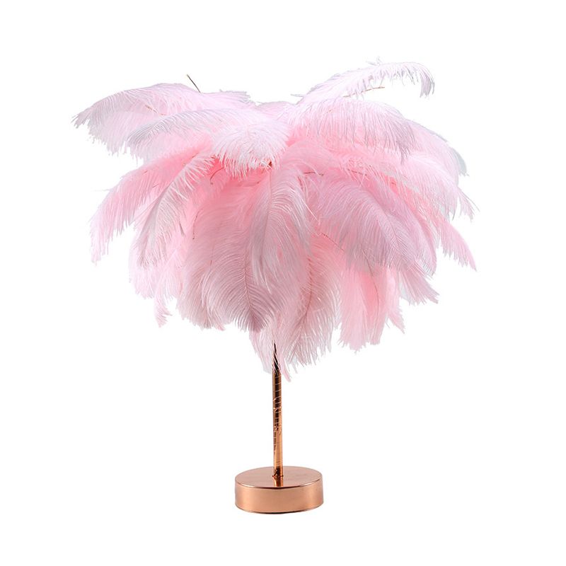 Lampada notturna Palmtree rosa/bianca moderna elegante piuma a batteria alimentato a led leggera con porta USB a carico