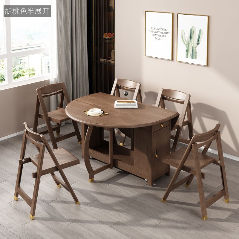 Table à manger pliable en bois d'hévéa, table ronde moderne et médiévale avec base sur tréteau de rangement