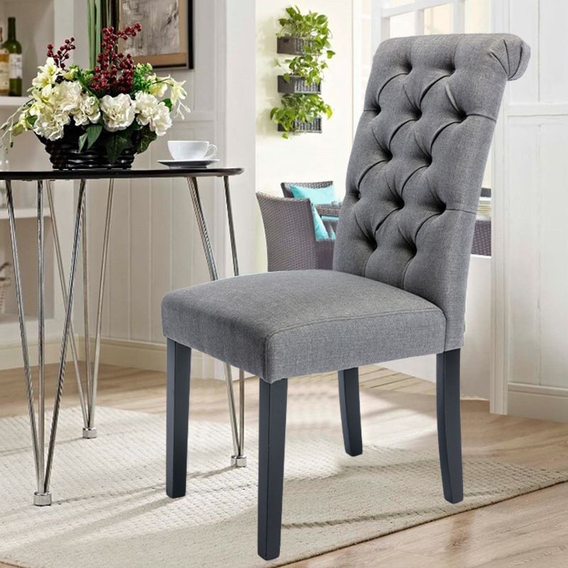 Modern Solid Back Kitchen Dining Side Chair with Black Wood Legs Dining Side Chair
