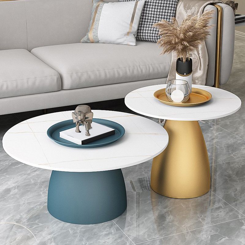 Mid-Century Modern Iron/Stone Coffee Table Dia 23.6"/31.5" Cocktail Table