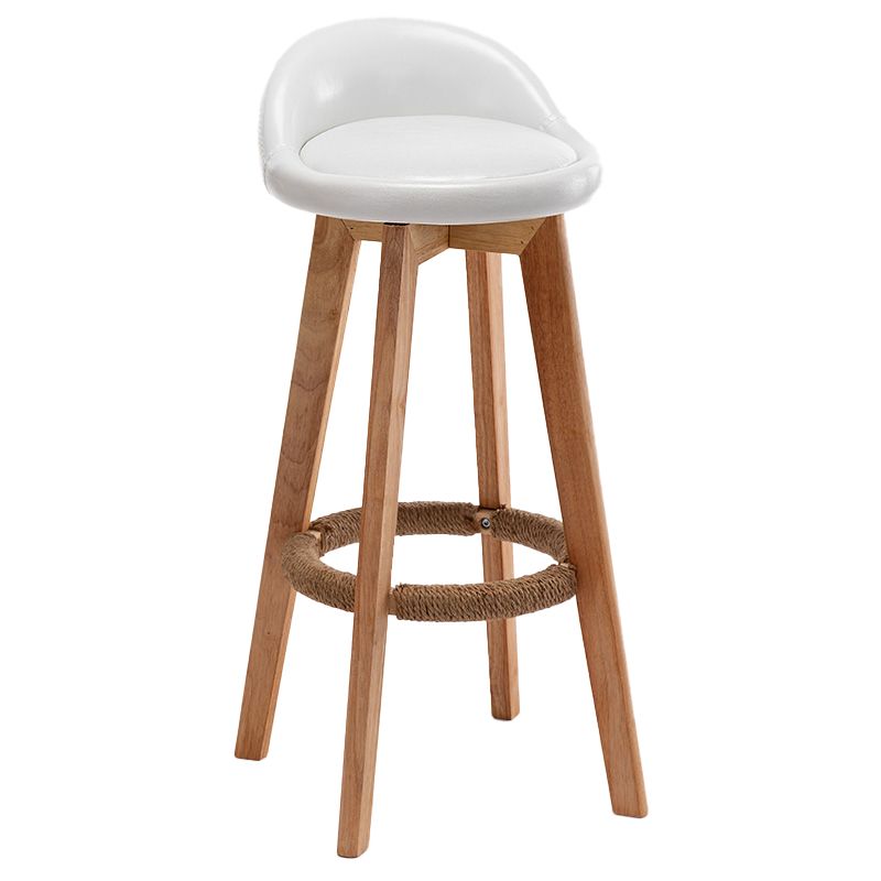 Taburete de bar giratorio de madera nórdica, taburete alto para interior con respaldo bajo y tapizado