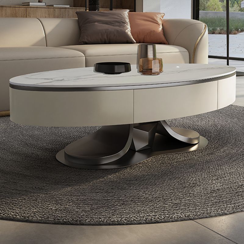 Oval White Coffee Table Slate Coffee Table with Storage Drawers