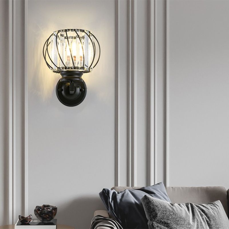 Round Crystal Wall Light Simplicity 1 Bulb Wall Mounted Lamp for Bedroom