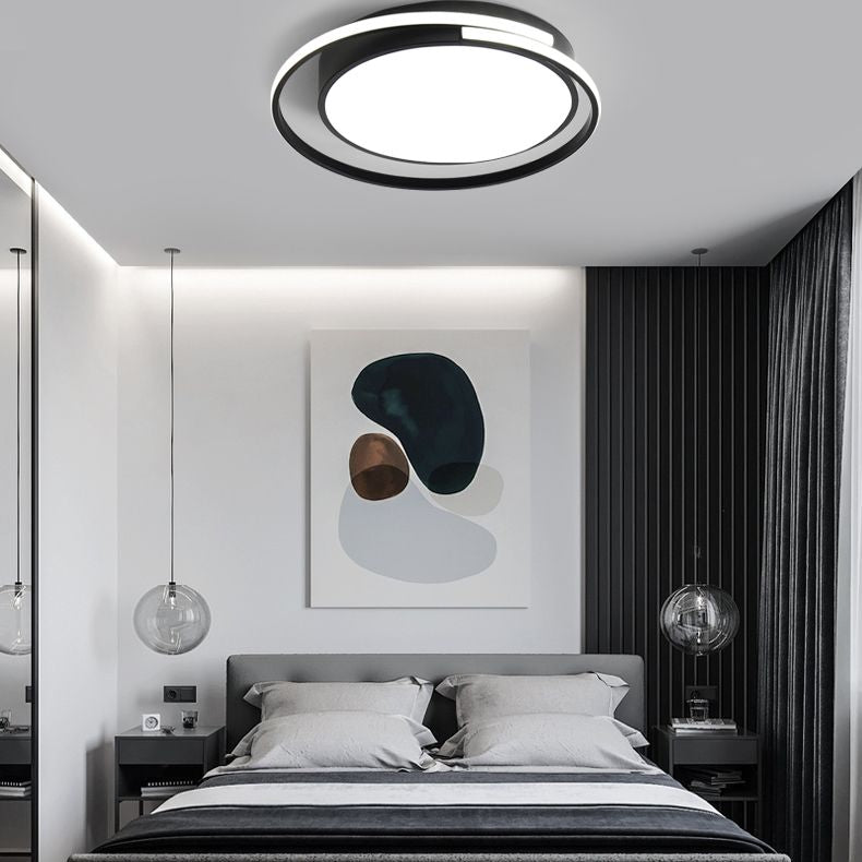 Black and White Metal Flush Mount Modern Style Rounded Ceiling Light Fixture for Bedroom