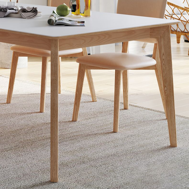 Contemporary Rectangular White Stone Dining Table with 4 Foot
