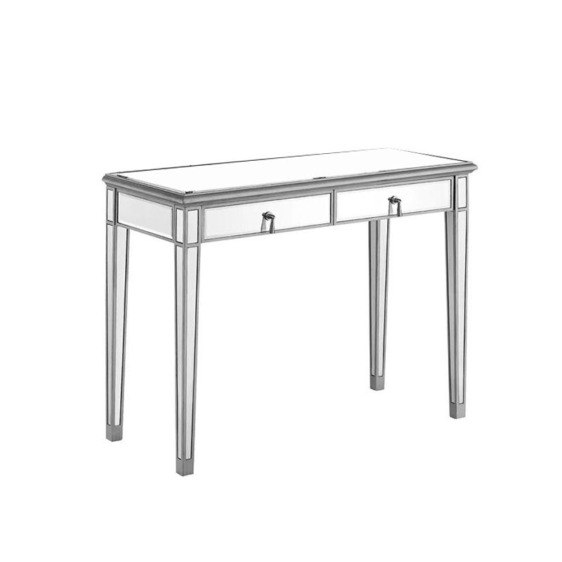 2 Drawers Mirrored Makeup Table and Stool Set Vanity for Women in Silver