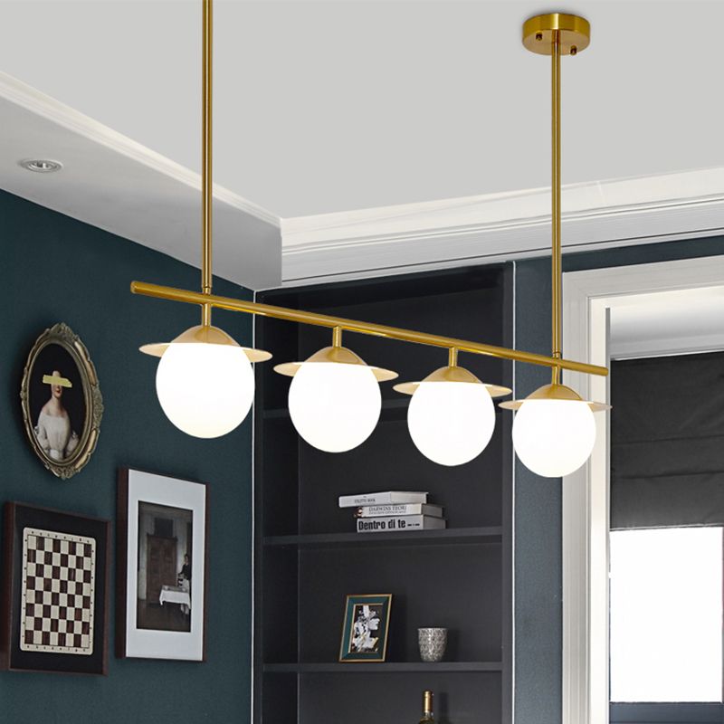 Contemporáneo de iluminación de la isla redonda de vidrio ópalo 4 bombillas Luz de luz en oro