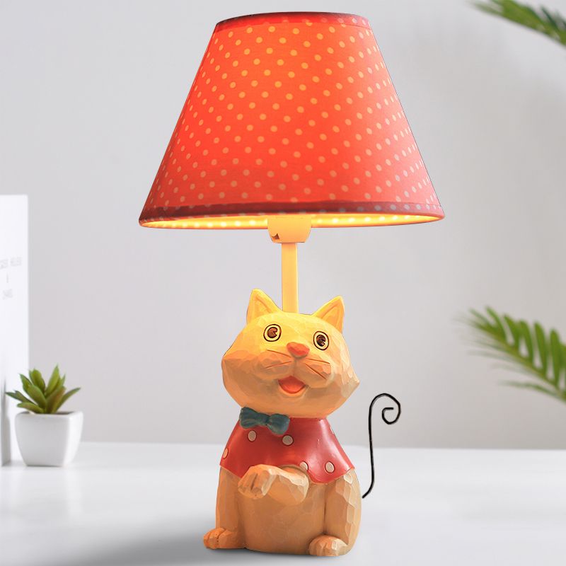Pink/Blue Cone Reading Book Light Cartoon 1 Bulb Fabric Table Lamp with Spot Design and Cat Base