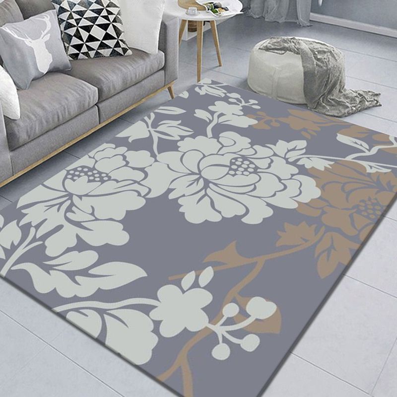 Trendy Floral Design Rug Modern Comfort Carpet Polyester Non-Slip Backing Rug for Home Decor