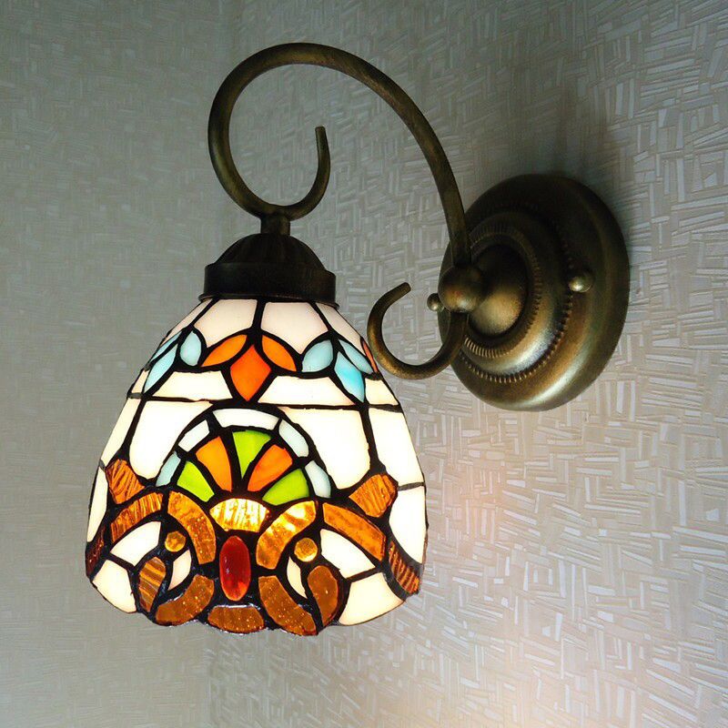 Bell Shade Cut Glass Wall Light Sconce Victorian 1 Bulb Yellow Wall Mounted Lamp