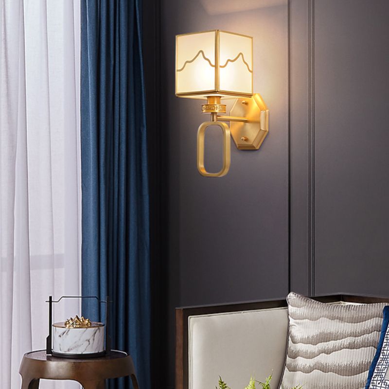 1 Light Square Wall Mounted Light Fixture Modern Wall Mounted Lighting in Gold Finish