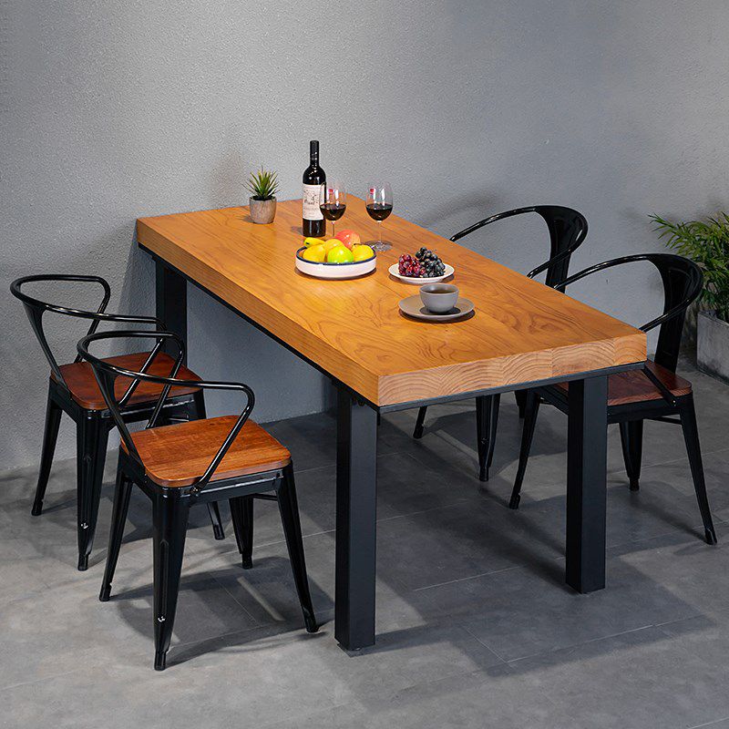 1/5 Pcs Metal Industrial Dining Room Set with Pine Wood Top Table Dinette Set