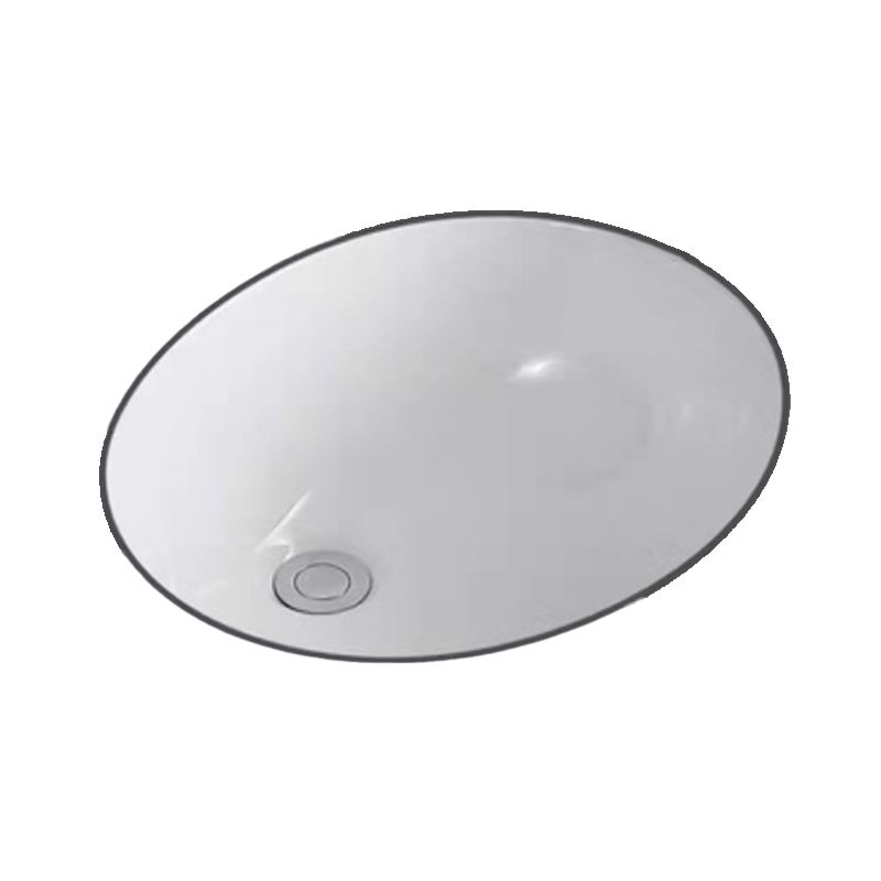 Modern Undermount Bathroom Sink Oval Shape Porcelain with Pop-Up Drain Basin Sink