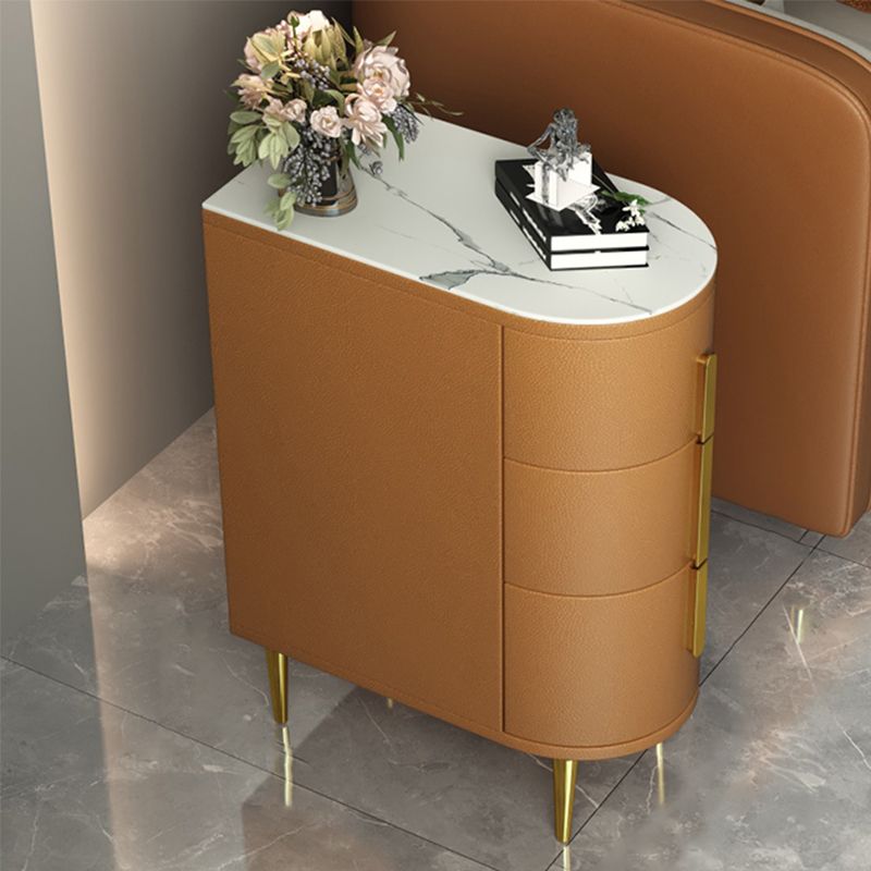 24 Inch H Glam Night Table Stone Top 3-Drawer Storage Legs Included Nightstand