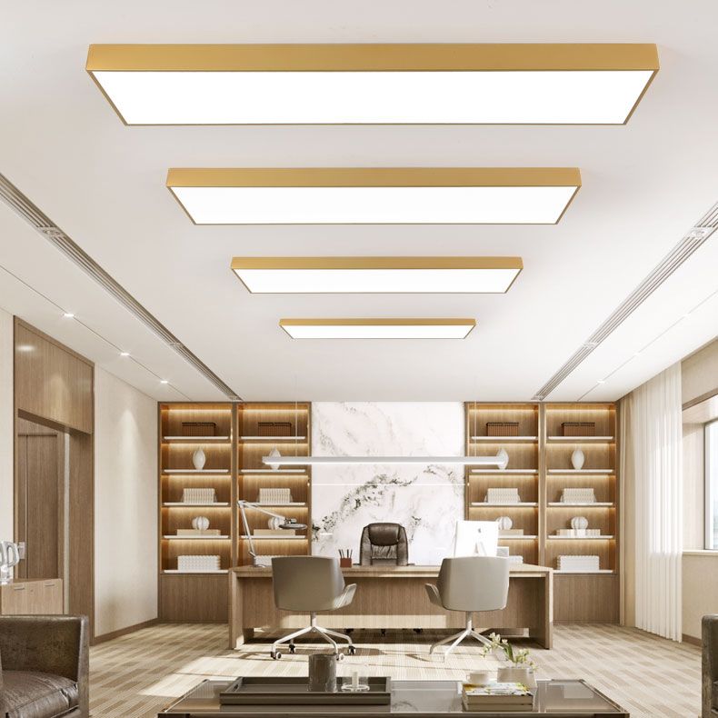 Rectangular Wood Flush Mount 1-Light Modern Ceiling Light Fixture for Office