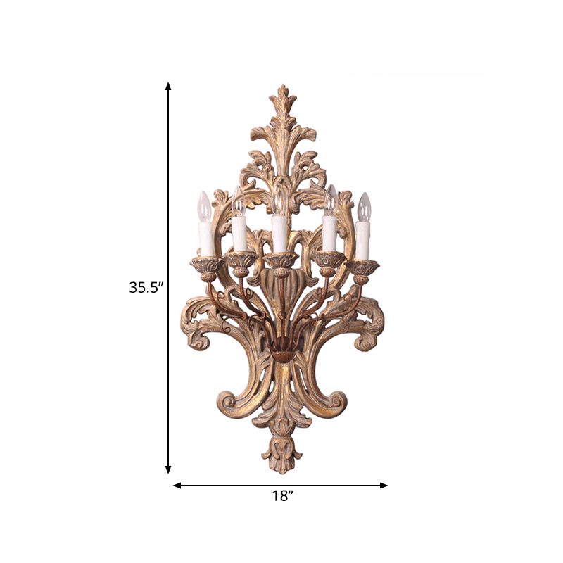 Wood Candelabra Wall Mounted Lamp Rustic Style 5 Lights Bedroom Sconce Light Fixture