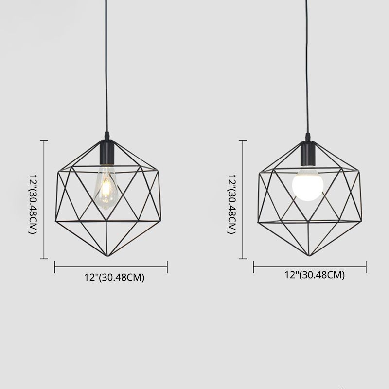Black Metal 1 Light Anhänger Leichtes nordisches retro geometrischer Drahtkäfighängelampe für das Restaurant