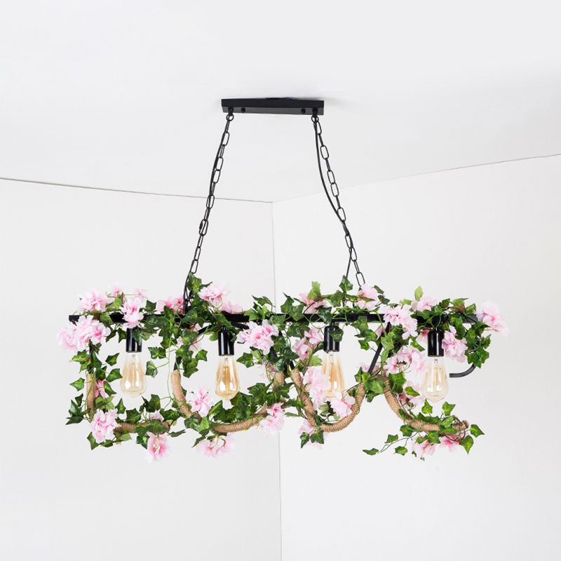 4 lumières linéaires de la lampe avec un lodge de plante artificielle métal.