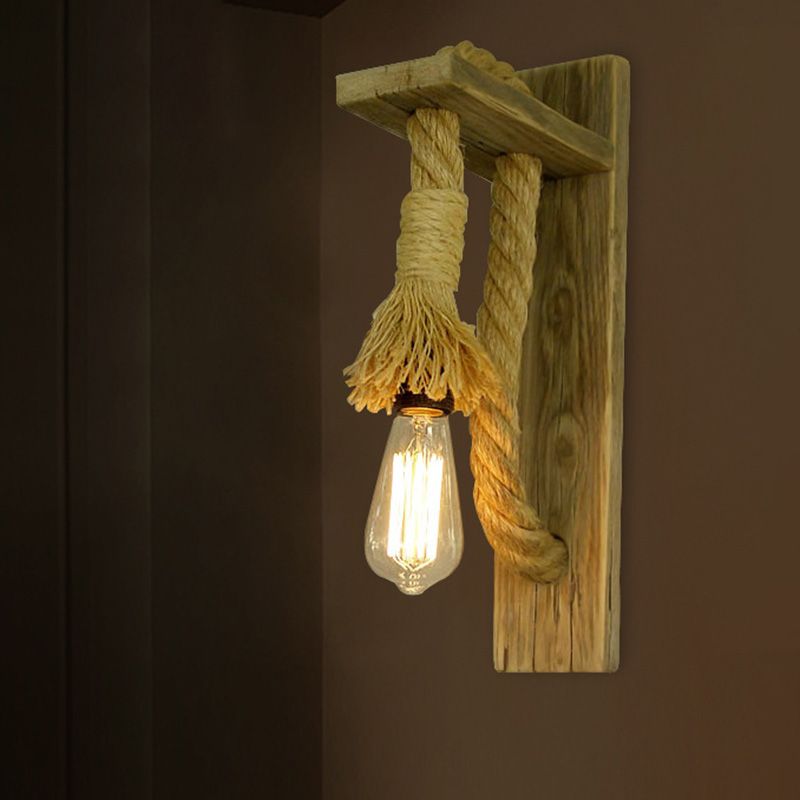 Ein-Bulb-Wandlampe rustikale Offene Lampe Seilleuchte mit Klammer in Holz
