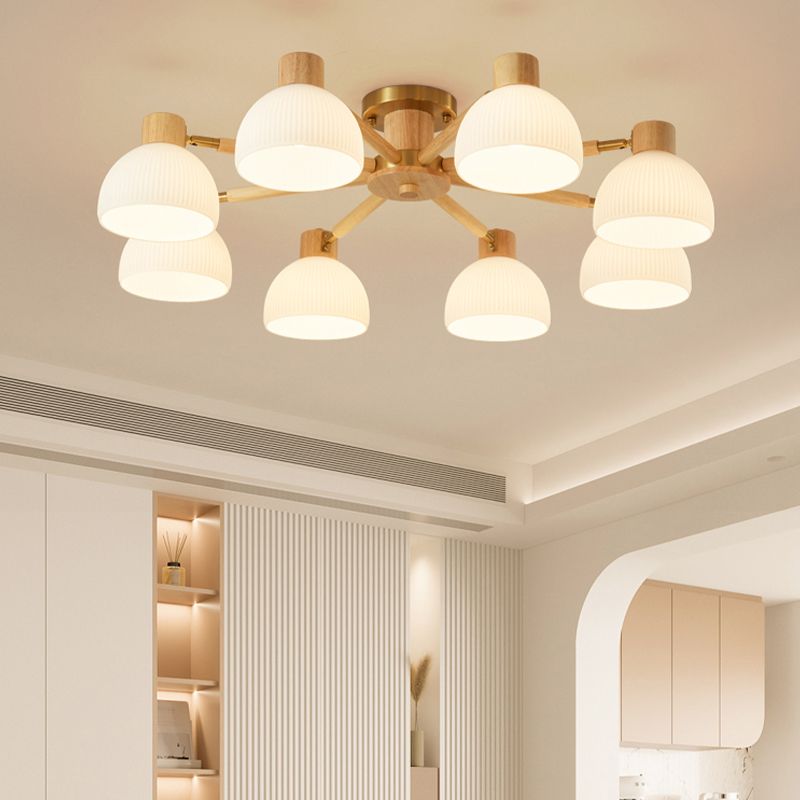 Geometric Shape Wood Flush Light Modern Style Multi Lights Flush Mount Fixture in Brown