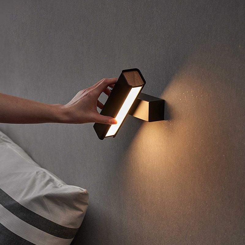 Nordic Metal Wall Light Strip Rotatable Wall Sconce with Wood for Bedroom