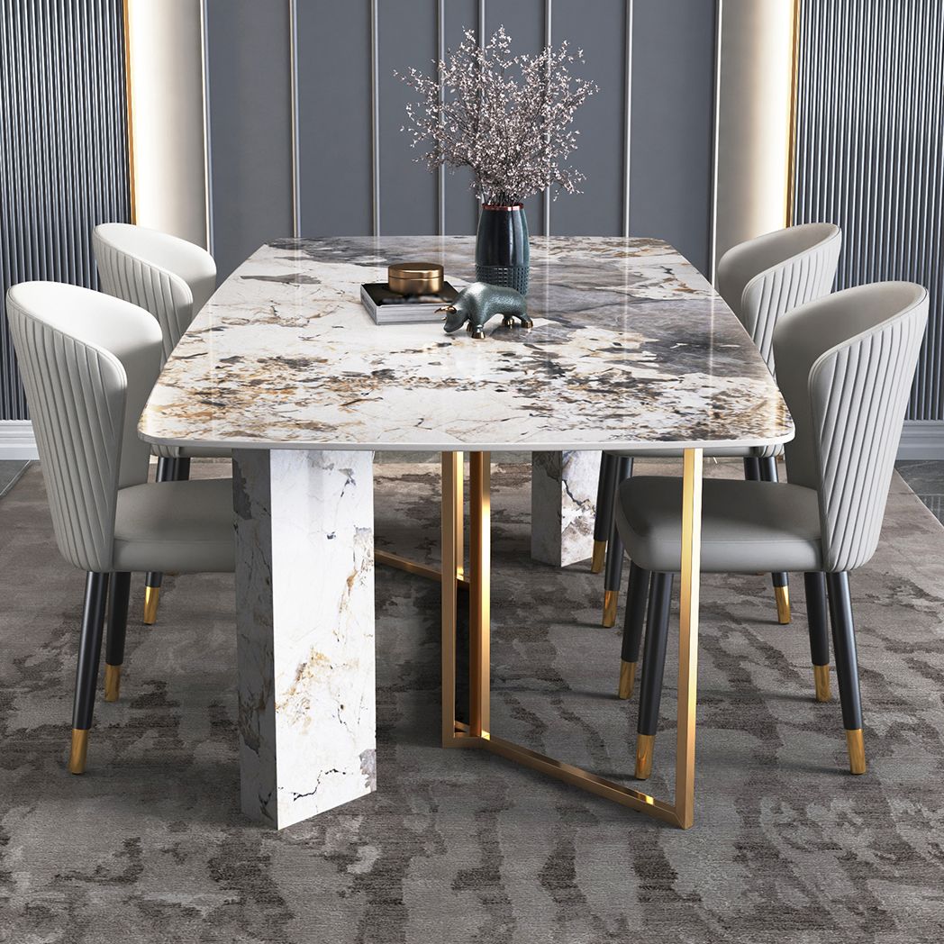 Glam Style 1/4/5/6/7 Pieces Dining Set Rectangle Sintered Stone Dining Table Set