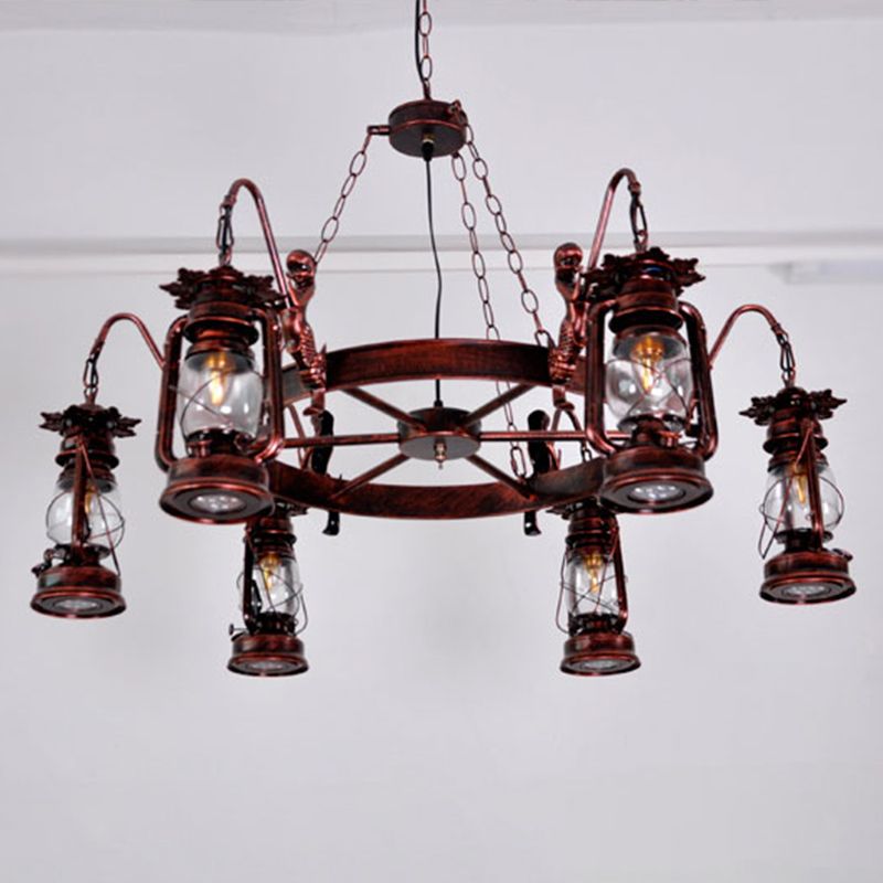 Retro Industrial Style Wheel Chandelier Verre Plafond Plafonds pour restaurant