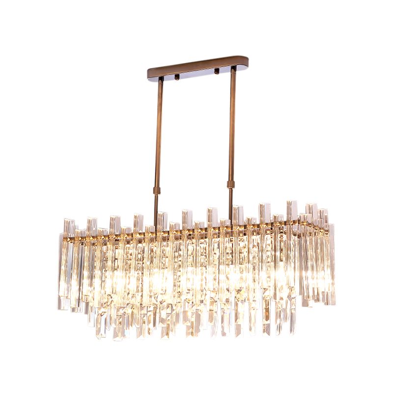 5 Lights Dining Room Chandelier Light Modern Chrome Hanging Light with Round/Rectangle Prism Crystal